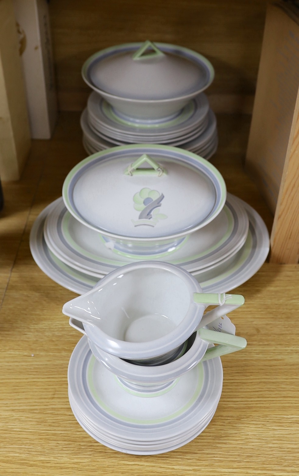 A Shelley Art Deco earthenware part dinner service